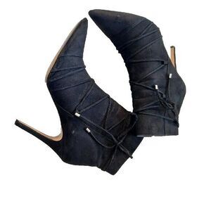 Aldo Black Suede Heel Shoe Boots‎ Side Zip/Tie Women 8.5 Dress Casual Party Work